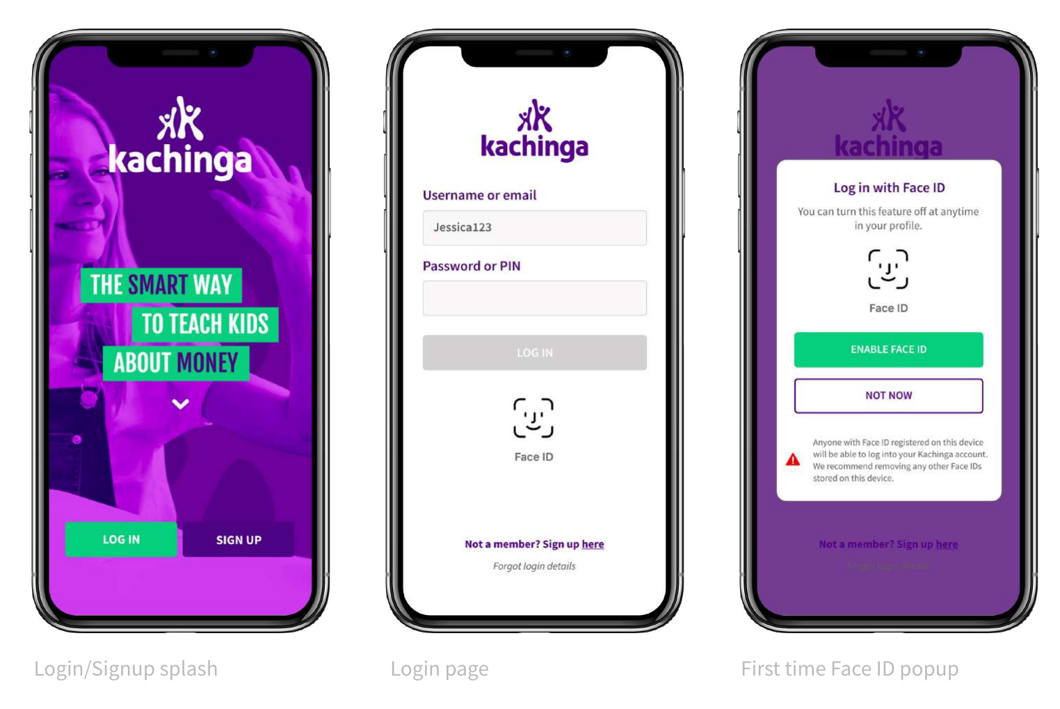 Kachinga login screens