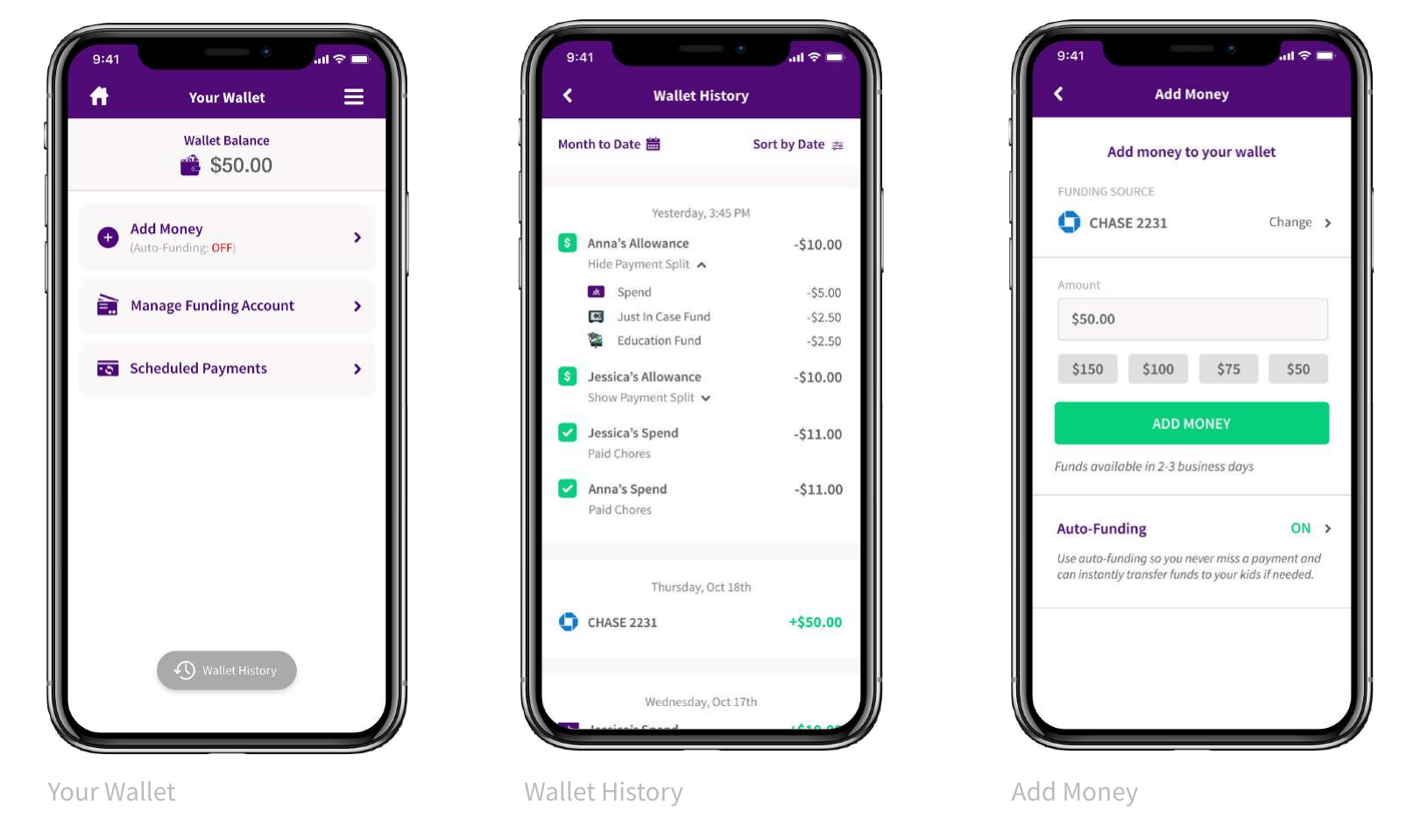 Kachinga wallet screens