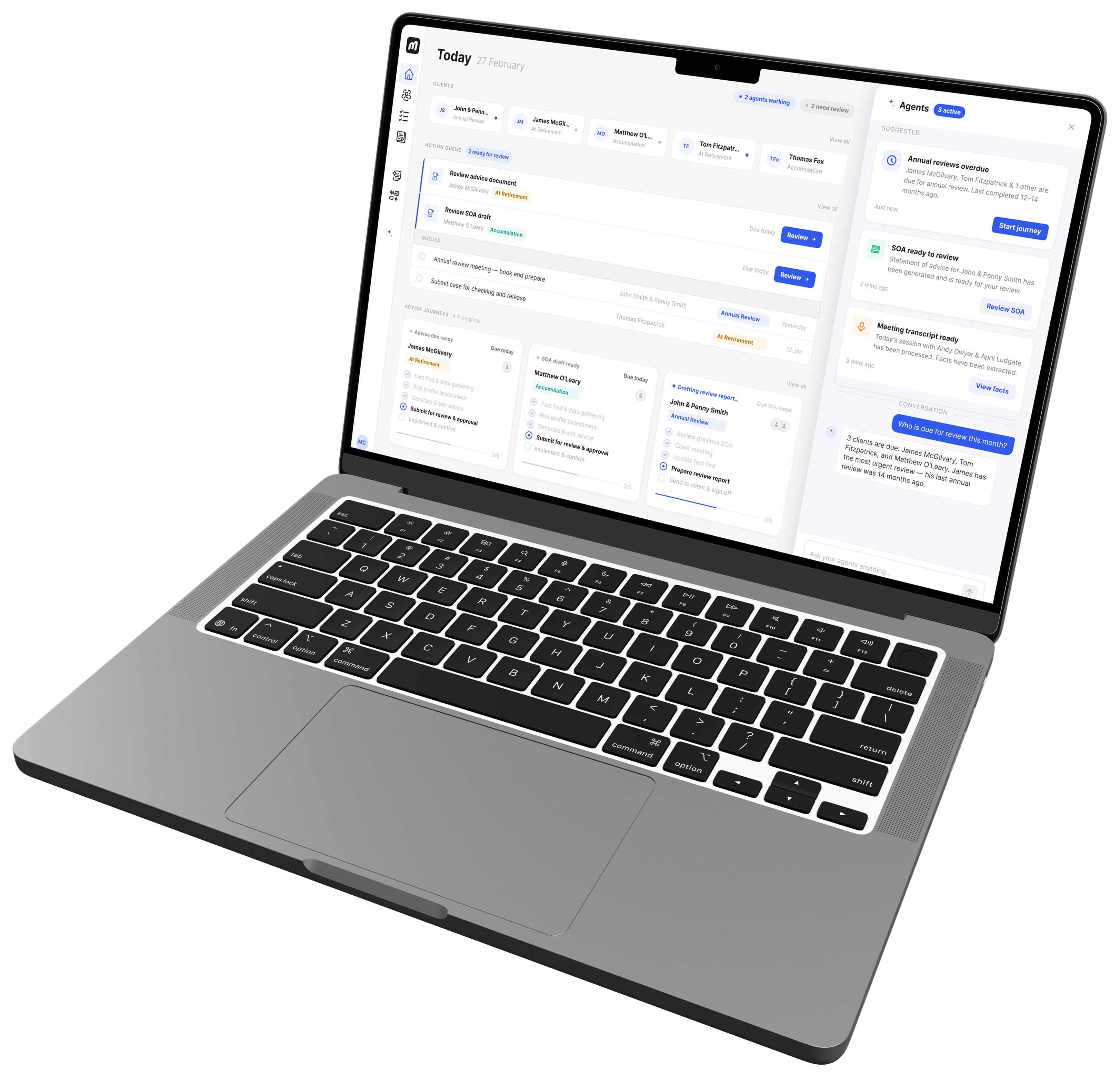 Multiply adviser planning platform dashboard on laptop